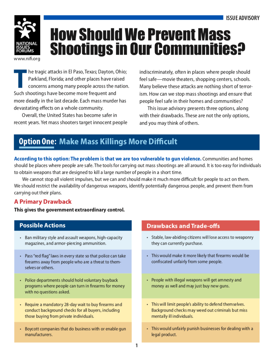 Issue Advisory 2019 How Should We Prevent Mass Shootings In Our